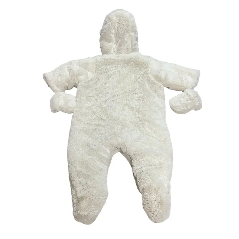 Minoti‎ Baby Furry Plush Snow Suit with Ears White Winter 0-3 months Overall